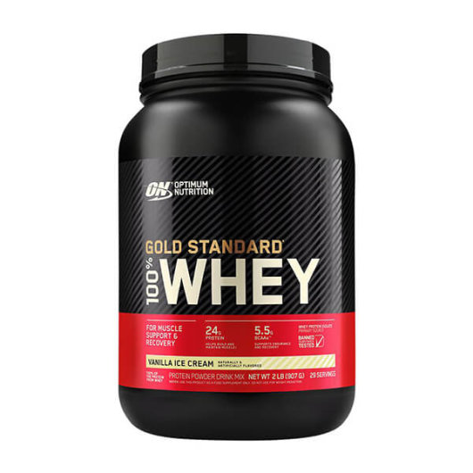 Proteini Whey Gold Optimum Nutrition u crveno crnoj posudi od 908 grama