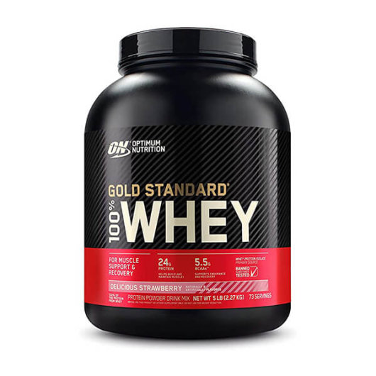 Proteini Whey Gold OPtimum Nutrition u crveno crnoj posudici od 2270 grama