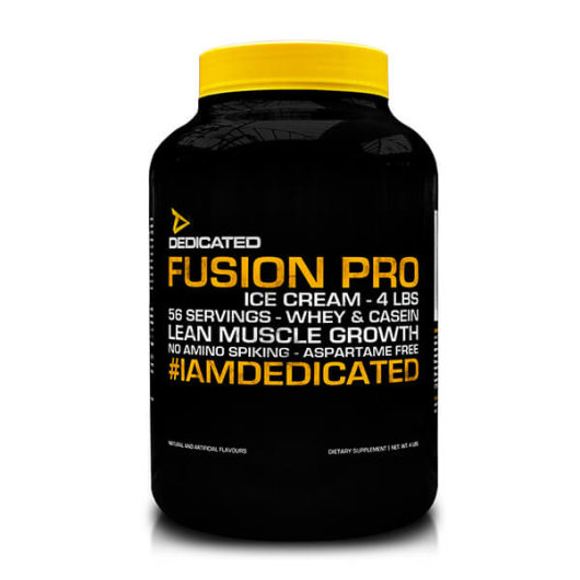 Proteini Fusion Pro Dedicated Nutrition u crno žutoj kantici od 1815 grama