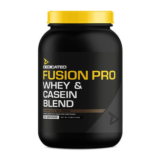 Proteini Fusion Pro Dedicated Nutrition u crno žutoj kantici od 1815 grama