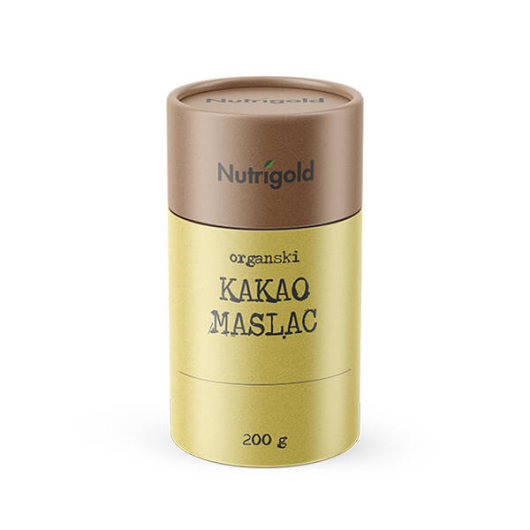 Organski kakao maslac nutrigold u smeđoj posudici od 200 grama