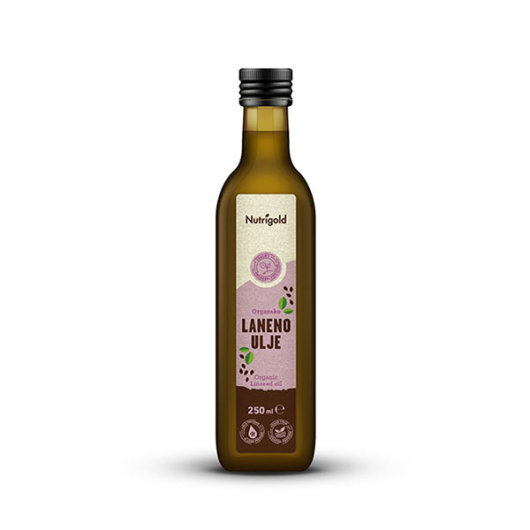 Organsko hladno prešano laneno ulje Nutrigold u staklenoj boci od 250ml