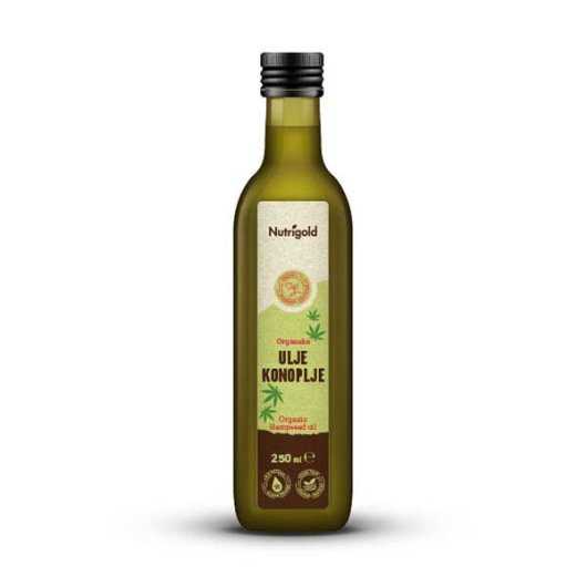 Organsko hladno prešano ulje konoplje Nutrigold u staklenoj boci od 250ml